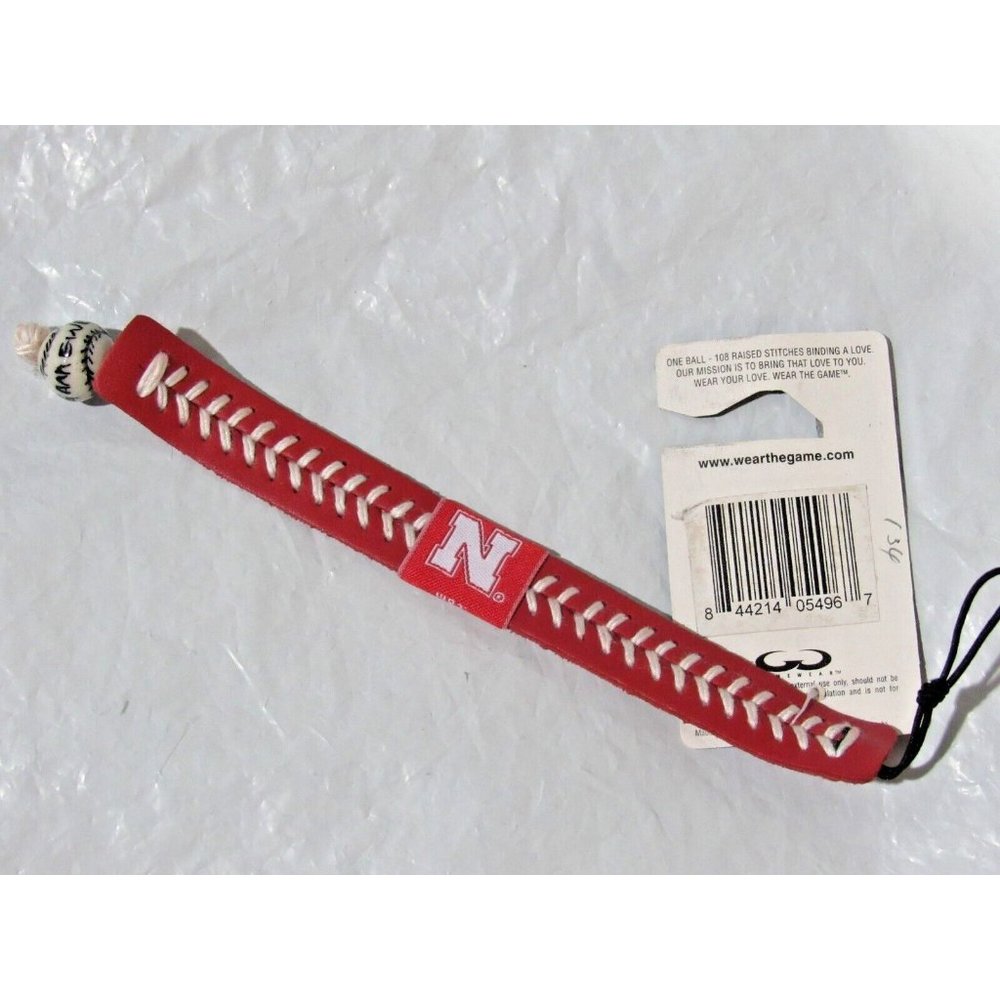 NCAA Nebraska Cornhusker Red w/White Stitching Team Baseball Seam Bracelet